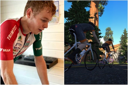 TO PÅ RAD: Erik Ysland tok sin andre strake seier i NCF Vintercup på Zwift, som gikk i løypa Dust in the Wind.  Erik Ysland vant femte runde i NCF Vintercup 2021