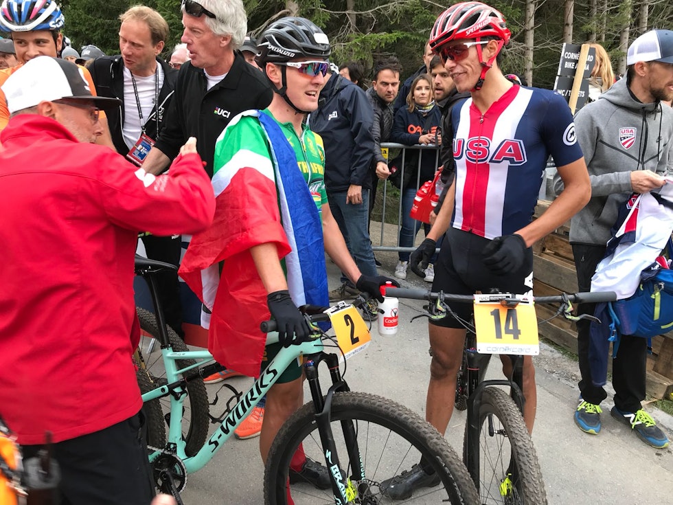 DOBBELT: I guttas U23-klasse ble det dessverre ikke medalje på Petter Fagerhaug. Alan Hatherly og Christopher Blevins tok gull og sølv. Foto: UCI