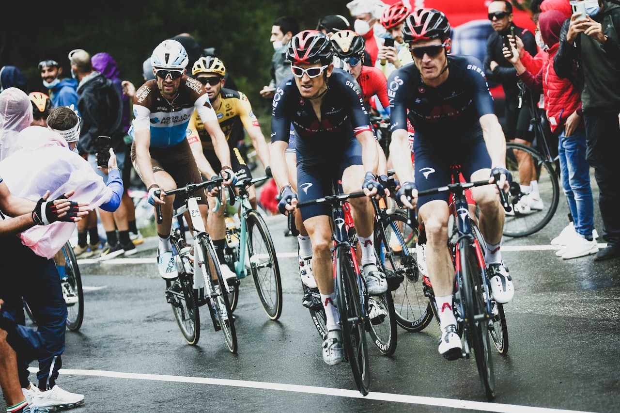 VELTET UT: Geraint Thomas har pådratt seg et brudd i bekkenet, og bryter nå Giro d'Italia. Foto: Cor Vos.  geraint thomas giro d'italia velt