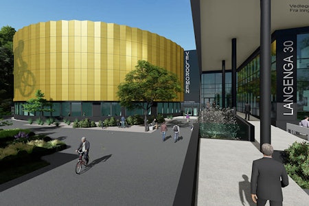 FASADE: Slik ser fasaden på den nye velodromen ut i følge Veidekkes planer. Foto: Veidekke ASA velodromen i asker