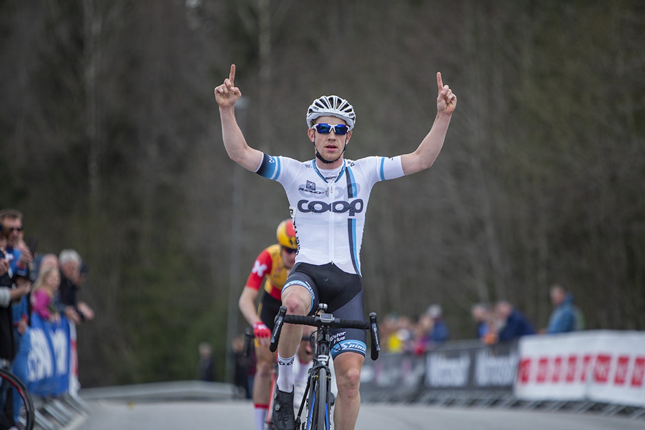 VINNER: Kristian Aasvold fra Team Coop vant Norgescupåpningen 2018. Foto: Pål Westgaard
