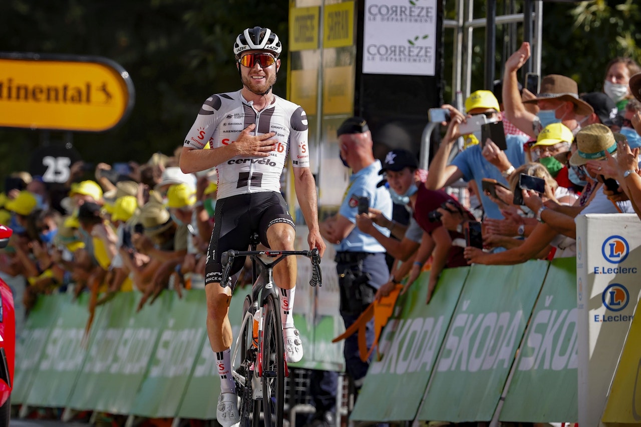 ENDELIG: Marc Hirschi har vært så nære ved flere anledninger i årets Tour, og i dag satt den! Foto: Cor Vos.  ENDELIG: Marc Hirschi har vært så nære ved flere anledninger i årets Tour, og i dag satt den! Foto: Cor Vos.