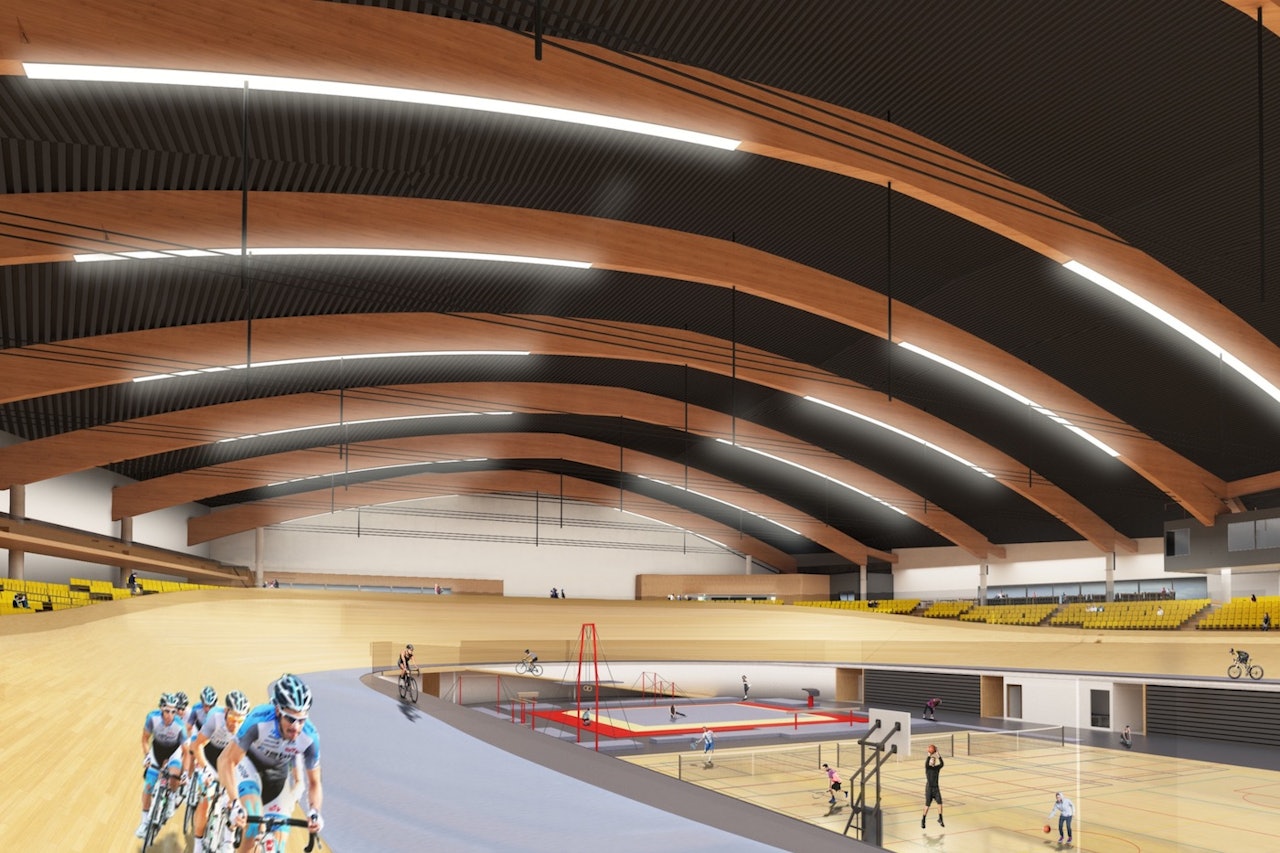 FERDIG 2019-20: Slik blir Sola Arena, Norges nye velodrom. Illustrasjon: Consto/Trollvegg 