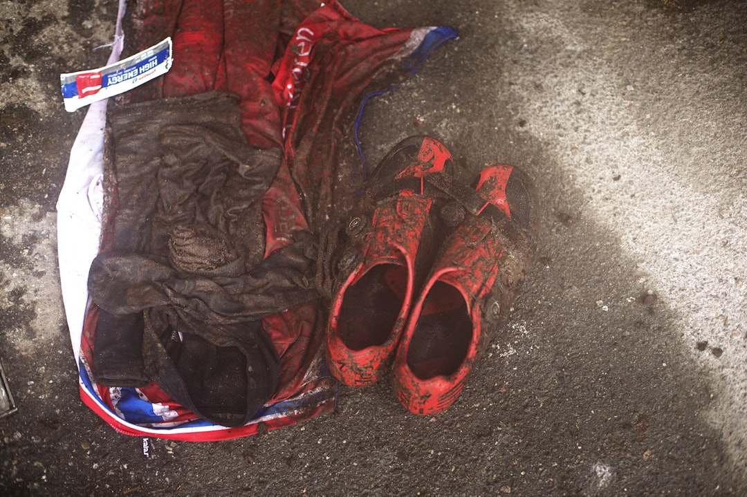 KLESVASK: Norgesmesterantrekket til Kjøren hadde ikke mye rødt- hvitt og blått igjen i seg. _IPP8875