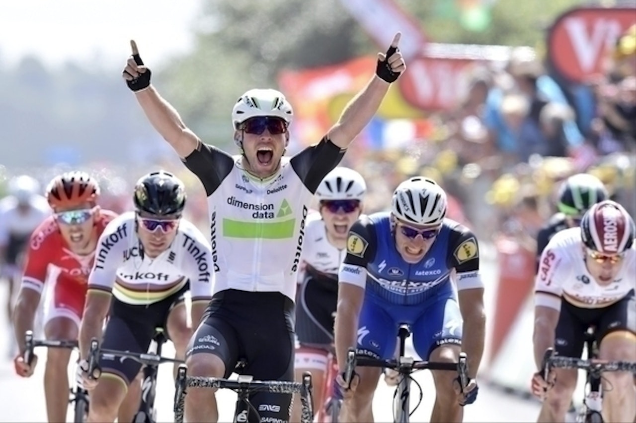 RASKEST: Mark Cavendish står nå med 28 etappeseiere i Tour de France. Her fra første etappe i år inn til Utah Beach. Foto: Cor Vos RASKEST: Mark Cavendish står nå med 28 etappeseiere i Tour de France. Her fra første etappe i år inn til Utah Beach. Foto: Cor Vos