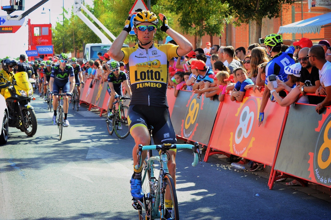 SJELDEN SEIER: Bert-Jan Lindeman sørget for at Lotto-JumboNL for en gangs skyld fikk noe å juble for. Foto: Cor Vos.  SJELDEN SEIER: Bert-Jan Lindeman sørget for at Lotto-JumboNL for en gangs skyld fikk noe å juble for. Foto: Cor Vos.