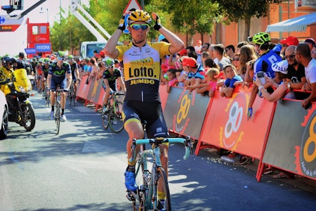 SJELDEN SEIER: Bert-Jan Lindeman sørget for at Lotto-JumboNL for en gangs skyld fikk noe å juble for. Foto: Cor Vos. 