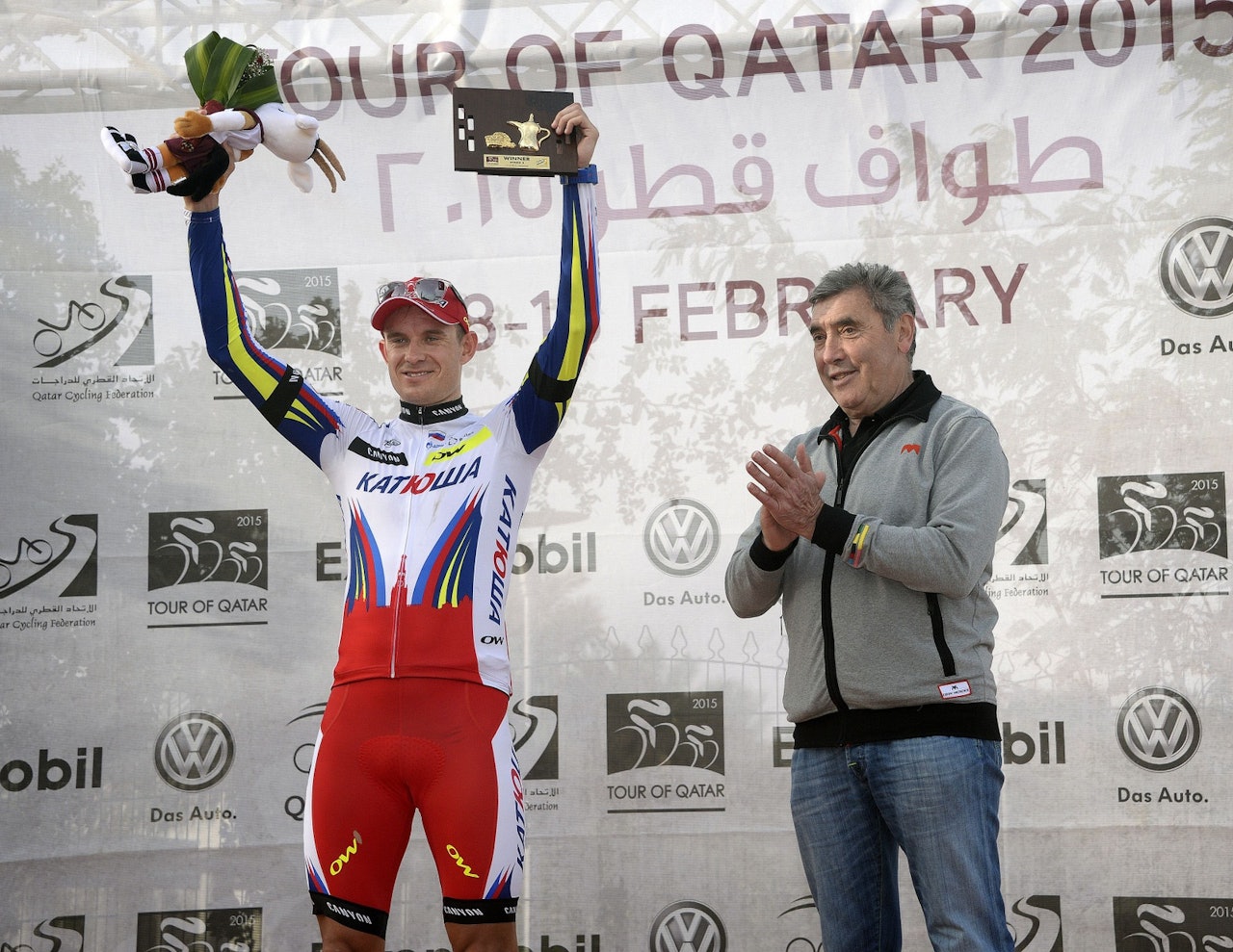 FAST INVENTAR: Alexander Kristoff har gjort podiebesøk i Qatar til et daglig rituale. Foto: Cor Vos. FAST INVENTAR: Alexander Kristoff har gjort podiebesøk i Qatar til et daglig rituale. Foto: Cor Vos.