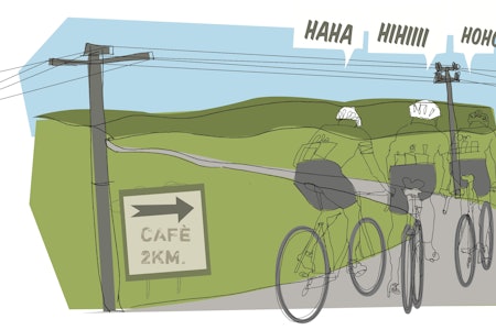 KAFFEPAUSE: Den rolige langturen er et fabelaktig treningsverktøy for enhver landeveissyklist. Illustrasjon: Joar Christoffersen. 