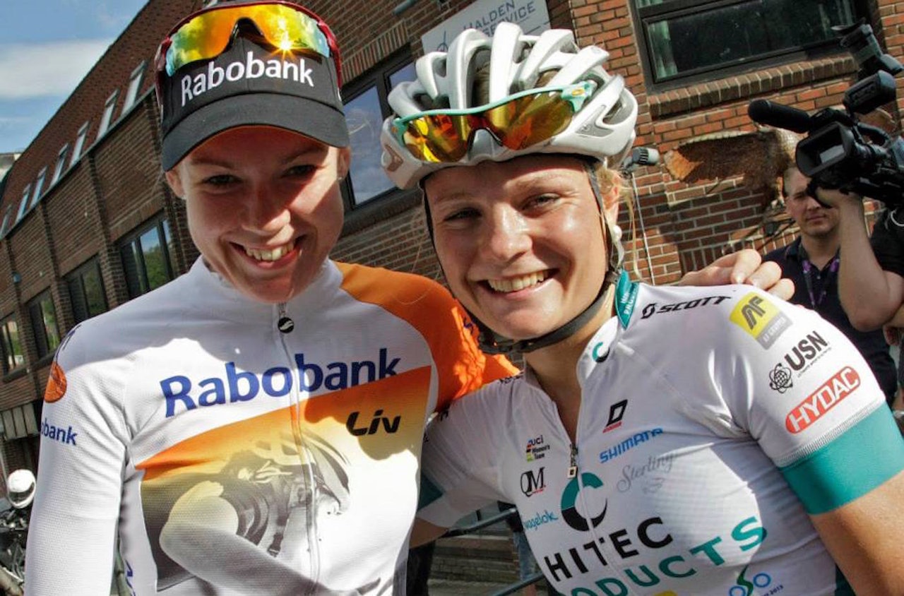 Rabo Livs Anna van der Breggen (til venstre) og hjemmetalentet Emilie Moberg (Hitec Products) er to av stjernene som er på plass i Ladies Tour of Norway til helga. Foto: Anton Vos Rabo Livs Anna van der Breggen (til venstre) og hjemmetalentet Emilie Moberg (Hitec Products) er to av stjernene som er på plass i Ladies Tour of Norway til helga. Foto: Anton Vos