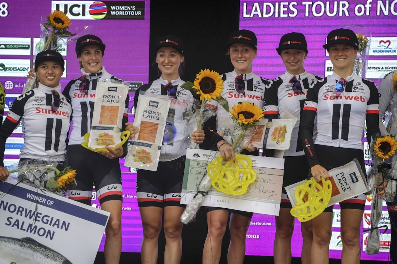 LAGTEMPOVINNERE: Team Sunweb fra Nederland vant prologen i Ladies Tour of Norway torsdag kveld. Foto: Cor Vos LAGTEMPOVINNERE: Team Sunweb fra Nederland vant prologen i Ladies Tour of Norway torsdag kveld. Foto: Cor Vos