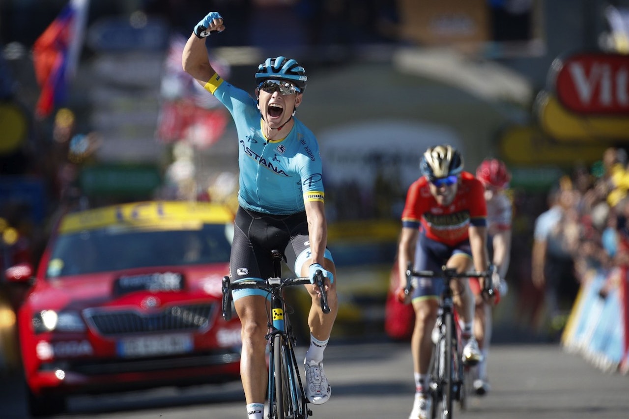 LYKKELIG: Tour de France-debutanten Magnus Cort Nielsen tok Damarks første etappeseier siden 2009. Foto: Cor Vos