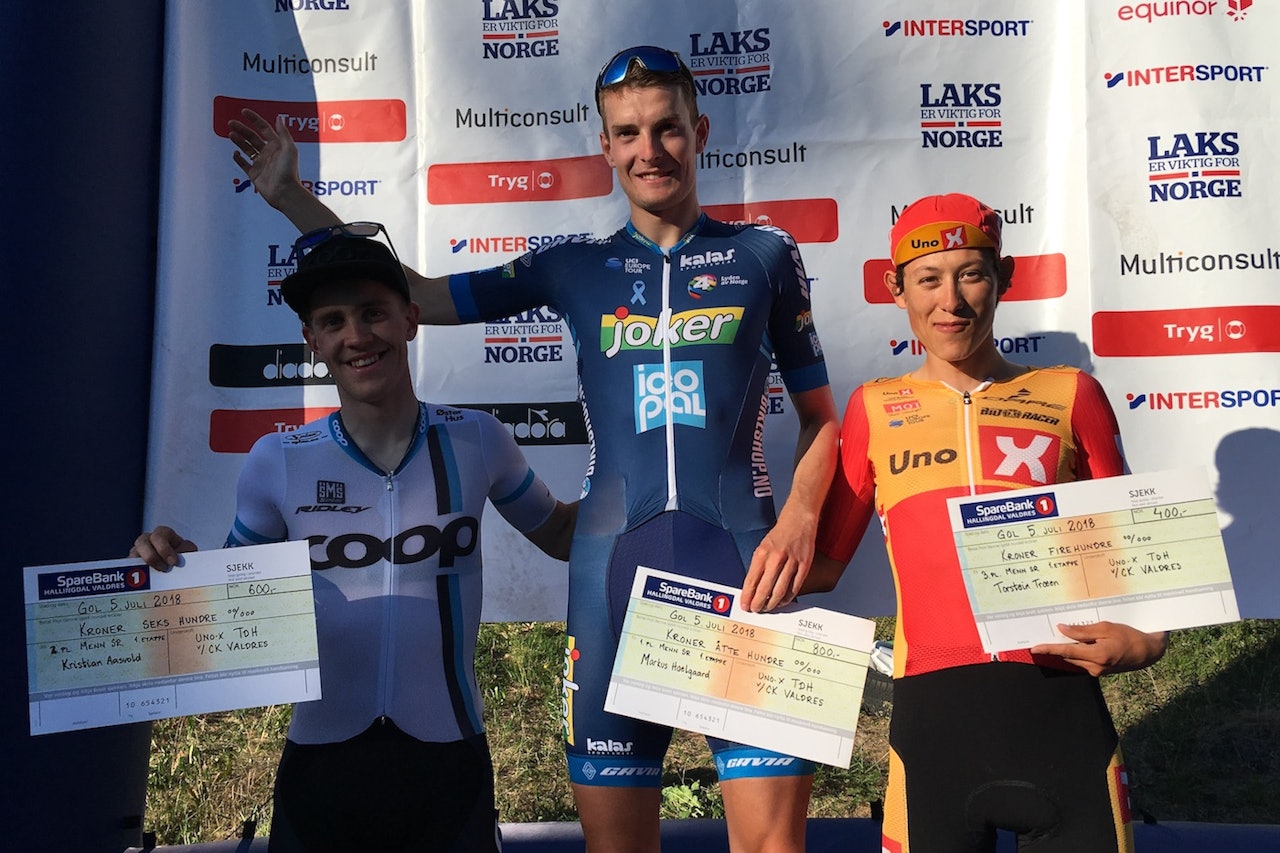 TEMPOPALLEN: Markus Hoelgaard vant åpningsetappen i Tour de Hallingdal foran Kristian Aasvold og Torstein Træen. Foto: Ingeborg Scheve TEMPOPALLEN: Markus Hoelgaard vant åpningsetappen i Tour de Hallingdal foran Kristian Aasvold og Torstein Træen. Foto: Ingeborg Scheve