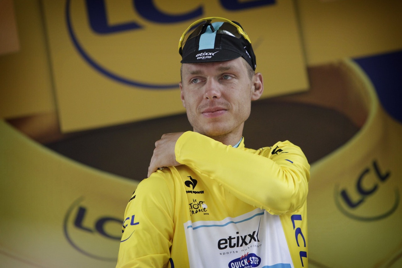 FERDIG I GULT: Klarer Tony Martin å fortsette årets Tour etter dagens velt? Foto: Cor Vos. FERDIG I GULT: Klarer Tony Martin å fortsette årets Tour etter dagens velt? Foto: Cor Vos.