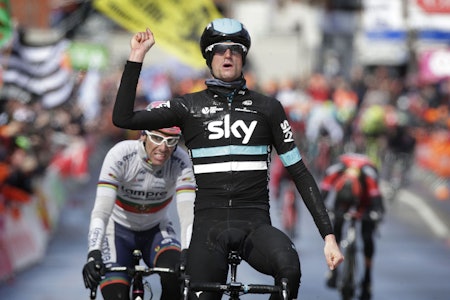 STOR TRIUMF: Wout Poels tok en fantastisk seier for Team Sky i Liege-Bastogne-Liege. Foto: Cor Vos.  STOR TRIUMF: Wout Poels tok en fantastisk seier for Team Sky i Liege-Bastogne-Liege. Foto: Cor Vos.