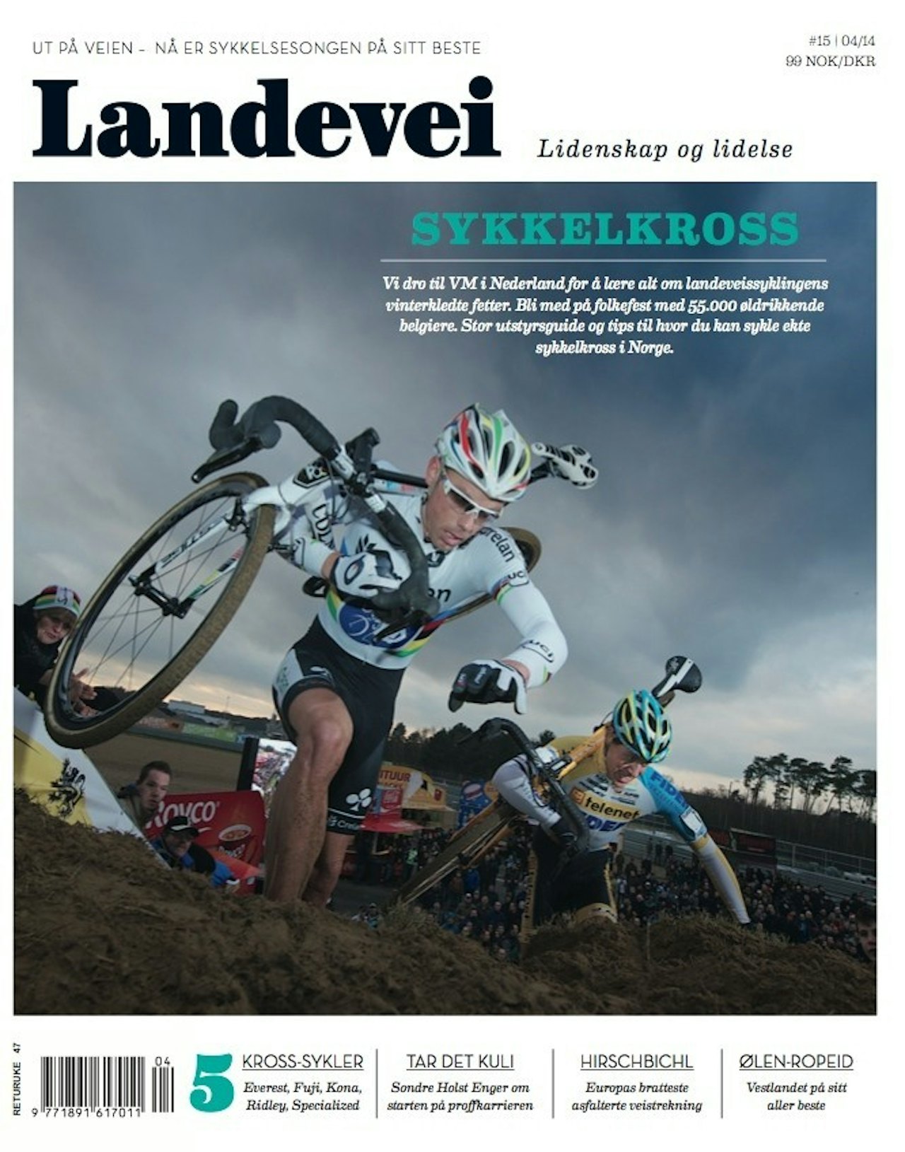 LØPETUR: Sven Nys tar sykkelen på skulderen på neste forside av Landevei. Foto: Kristof Ramon.