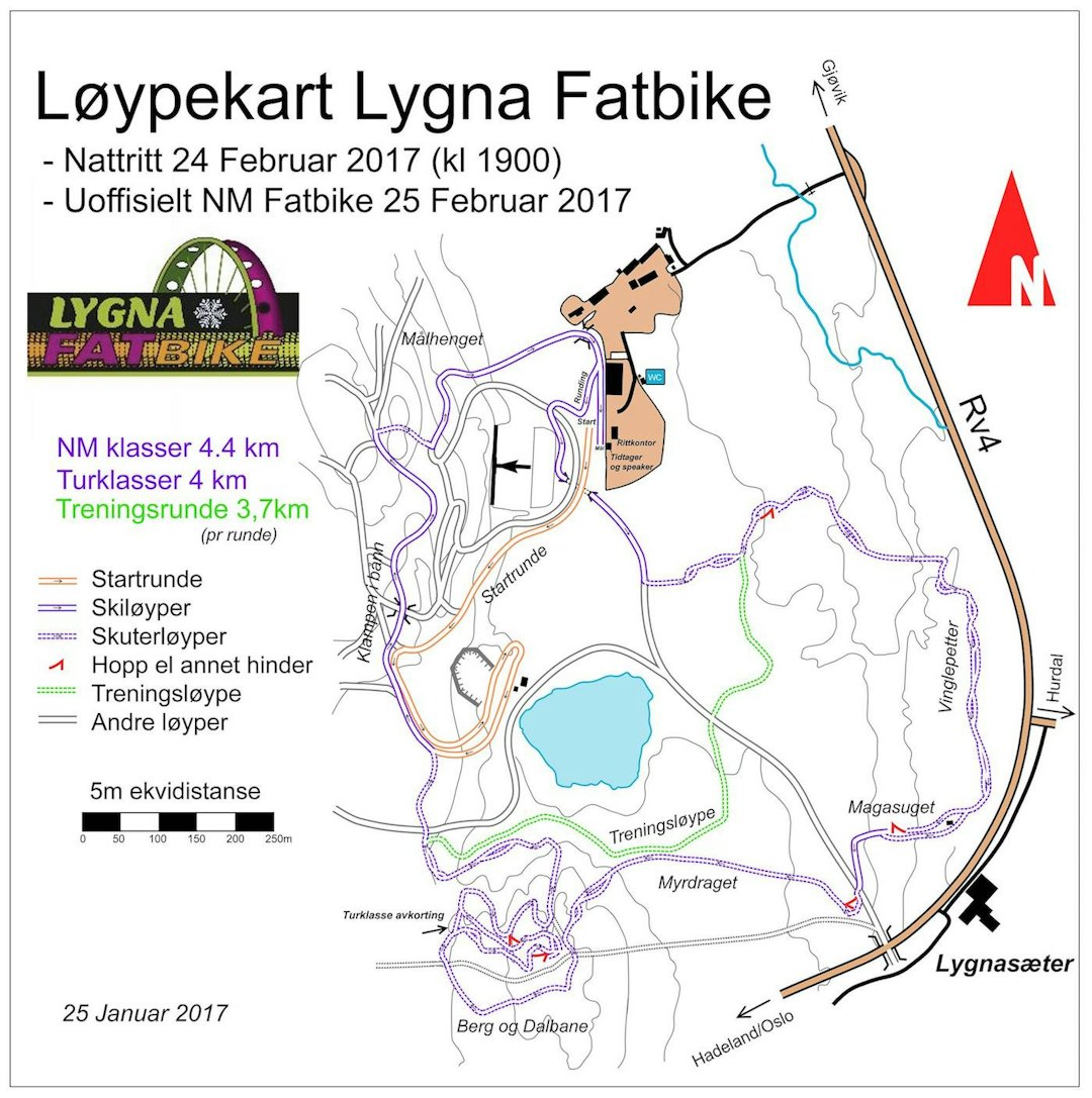 Løypekart uoffisielt NM på Lygna 25.februar. Kart: Lygna Fatbike Fatbike NM trail map 1400x1410