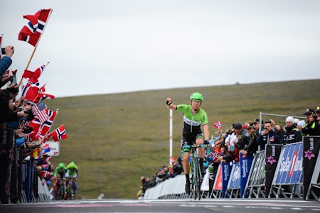 SOM ØNSKELIG: Lars Petter Nordhaug vant dagens etappe på den måten han liker best: Solo til mål. Foto: ASO. SOM ØNSKELIG: Lars Petter Nordhaug vant dagens etappe på den måten han liker best: Solo til mål. Foto: ASO.