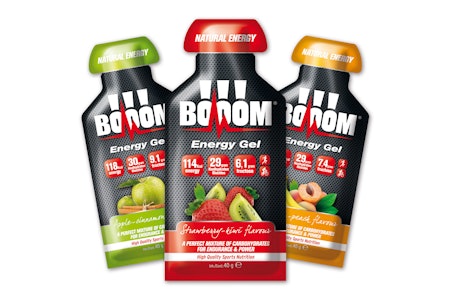 Belgiske BOOOM er nye på det norske markedet. Gelen deres er smakssatt med naturlig juice og inneholder 90% maltodekstrin og 10% fruktose. 