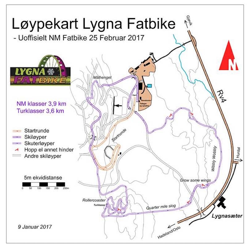 Løypekart uoffisielt NM Lygna og nattritt Illustrasjon: Lygna Fatbike Gathering Lygna Fatbike løype 800x805