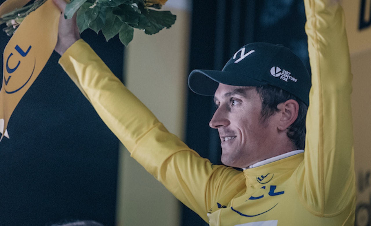 OVERLEGEN: Geraint Thomas mestret de våte forholdene best og tok etappeseier og gul trøye på Tourens første dag. Foto: Kristof Ramon OVERLEGEN: Geraint Thomas mestret de våte forholdene best og tok etappeseier og gul trøye på Tourens første dag. Foto: Kristof Ramon