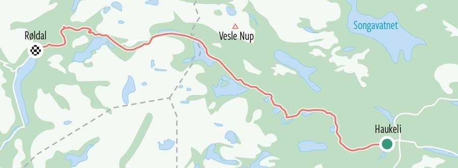 Gamle Haukelveg, rute Gamle-Haukeliveg-landevei-kart