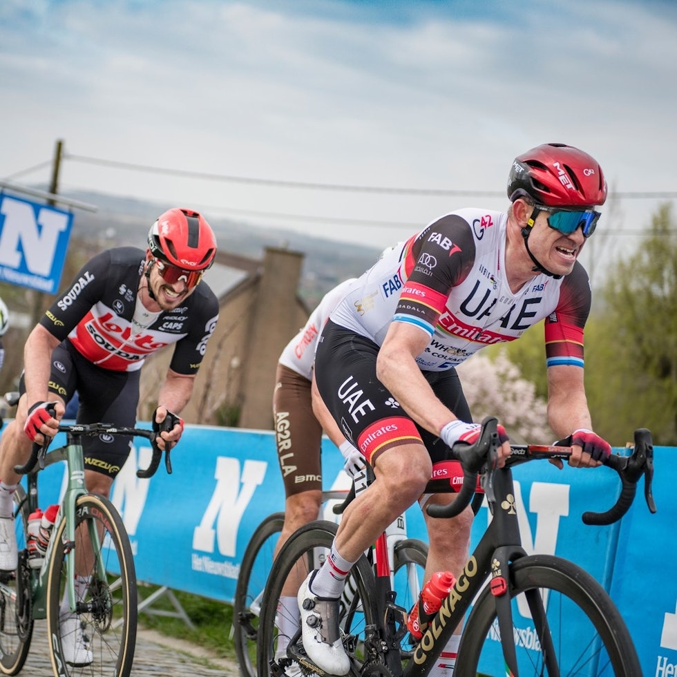 OGSÅ KRISTOFF: I Flandern Rundt gikk også Alexander Kristoff for V3rs med skivebremser. Her med John Degenkolb på hjul. Foto: Campagnolo Kristoff og John Degenkolb