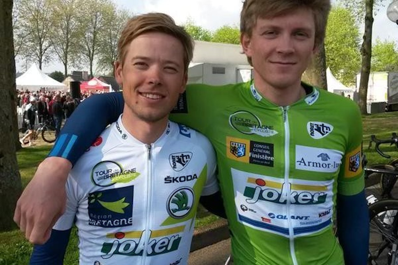 SPREKE GUTTER: Adrian Aas Stien og Daniel Hoelgaard har nå vunnet hver sin etappe i årets Tour de Bretagne. Foto: Team Joker. SPREKE GUTTER: Adrian Aas Stien og Daniel Hoelgaard har nå vunnet hver sin etappe i årets Tour de Bretagne. Foto: Team Joker.