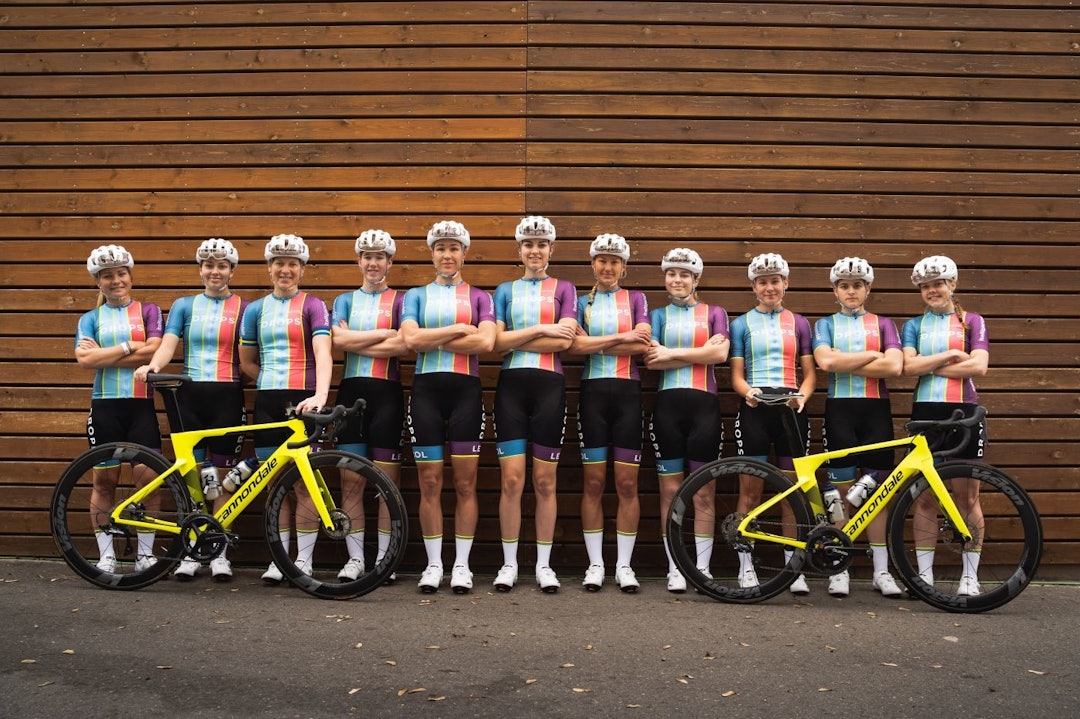 14 RYTTERE: Drops-Le Col supported by TEMPUR består av totalt 14 ryttere for 2021, derav de to norske rytterne Emilie Moberg og Elise Marie Olsen, begge fra Halden. Foto: Drops-Le Col Drops-Le Col supported by TEMPUR