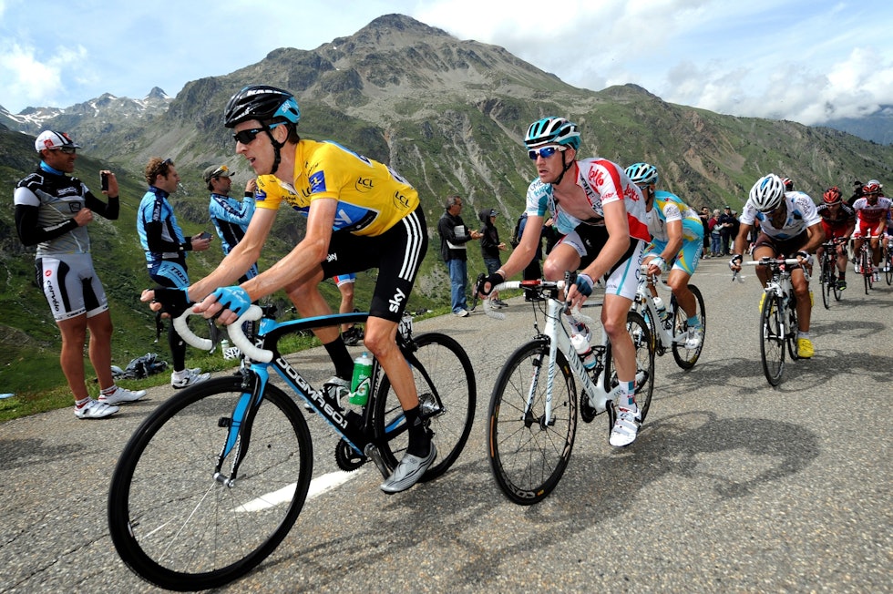 I TOPPFORM: Bradley Wiggins herjet i alle etapperittene våren 2011. Her fra siste-etappen i Criterium Du Dauphine. Foto: Corvos. Wiggins Criterium Du Dauphine 2011