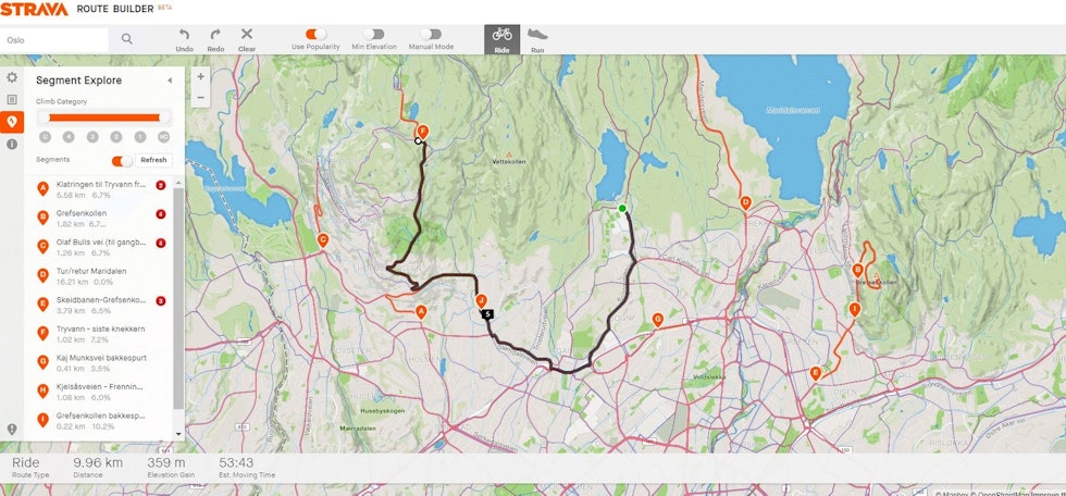 OPPGRADET RUTEBYGGING: Som betalende bruker får du et bedre rutebyggerverktøy. kartfunksjon strava
