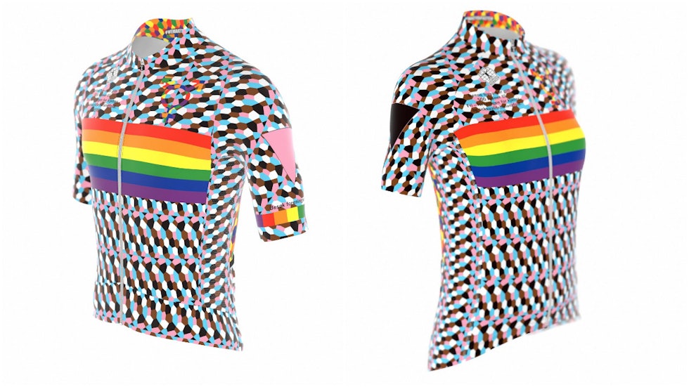 SVART OG ROSA TREKANT: Symboler hentet fra forfølgelsen av homofile under 2. verdenskrig. pride-trøya