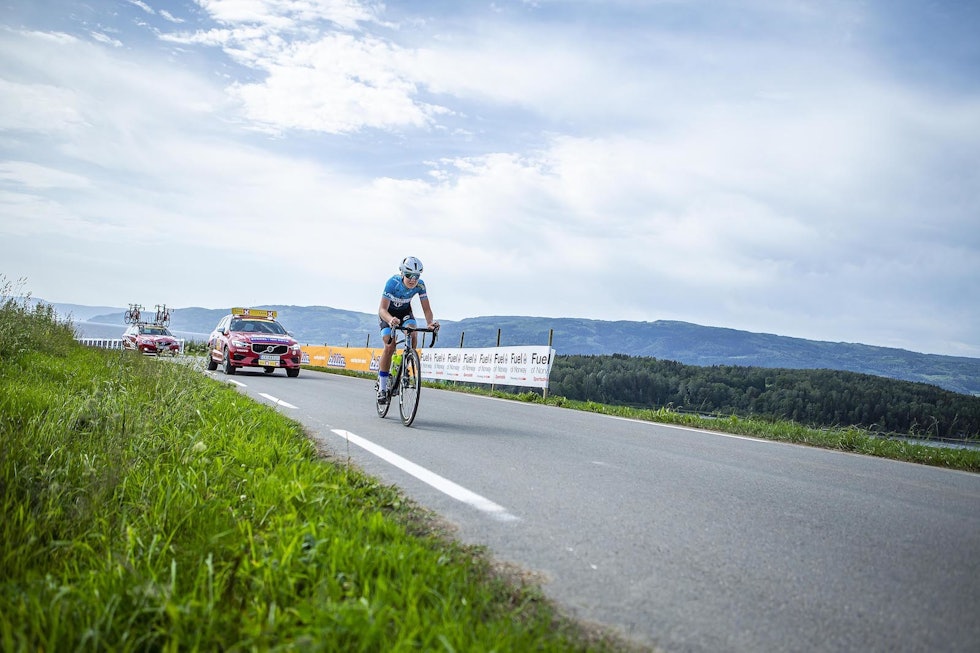 Ingrid Lorvik syklet alene i front store deler av rittet. Foto: Pål Westgaard
