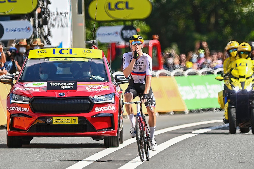 HYSJET: Matej Mohoric sendte en klar beskjed til kritikerne da han vant den 19. etappen. Foto: Cor Vos tour de france, bahrain-victorious, matej mohoric