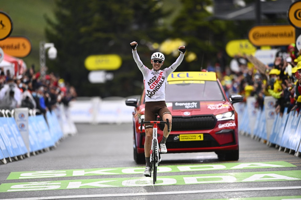 ETAPPESEIER: Ben O'Connor tok en strålende etappeseier på den regnfulle etappen til Tignes. Foto: Cor Vos tour de france, ag2r citroen, ben o'connor