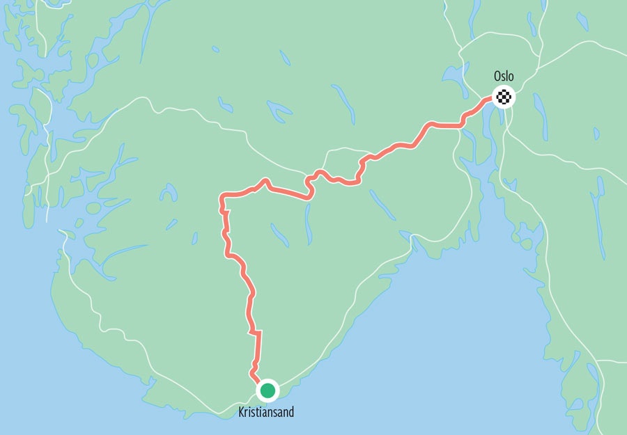 Landevei-Kristiansand-Oslo-Kart