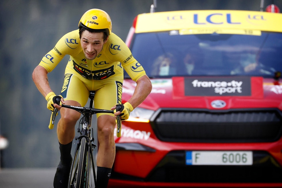 TOUREN GLAPP: Primoz Roglic var bare 35 kilometer unna Tour de France-seier, da alt raste. Foto: Cor Vos primoz roglic tour de france favoritter