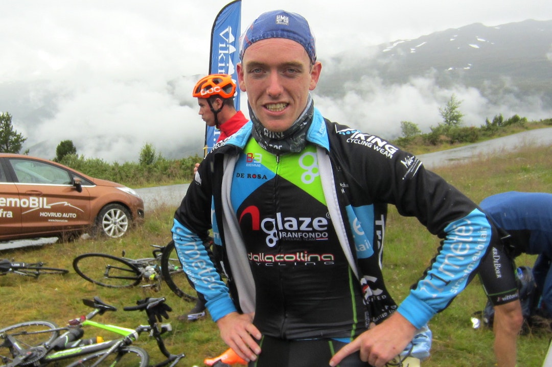 RASKEST TIL JUVASS: Bob van der Hengel fra Grandfondoteam Netherlands var førstemann til målstreken på veien mot Juvasshytta, som på grunn av fare for sludd og snø var flyttet 7.5km lenger ned i lia. Foto: Kent Murdoch Bob van den Hengel - Grandfondoteam Netherlands - Kent Murdoch 1400x933