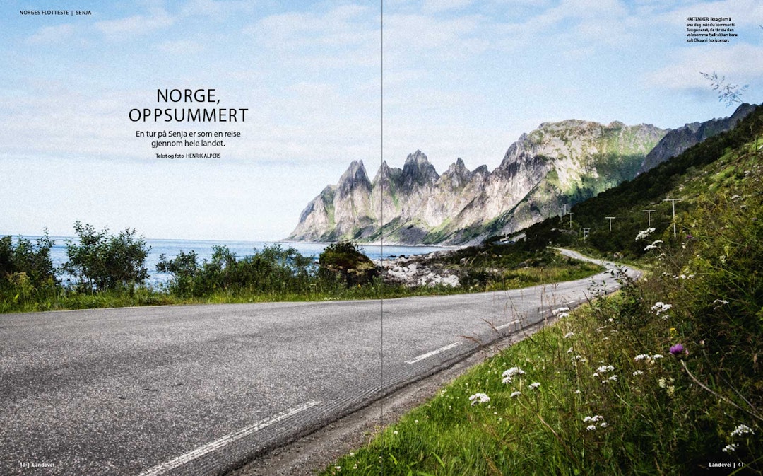 NORGES FLOTTESTE? Senja står definitivt høyt på listen over turer vi har syklet i Landevei. Foto: Henrik Alpers. NORGES FLOTTESTE? Senja står definitivt høyt på listen over turer vi har syklet i Landevei. Foto: Henrik Alpers.