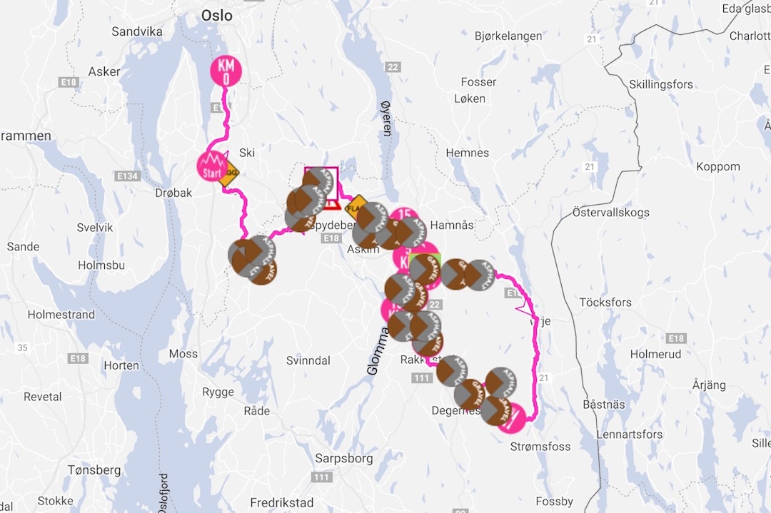 Oslo-Mysen løypetrasé med grusseksjoner. Oslo-Mysen løypetrasé med grusseksjoner.
