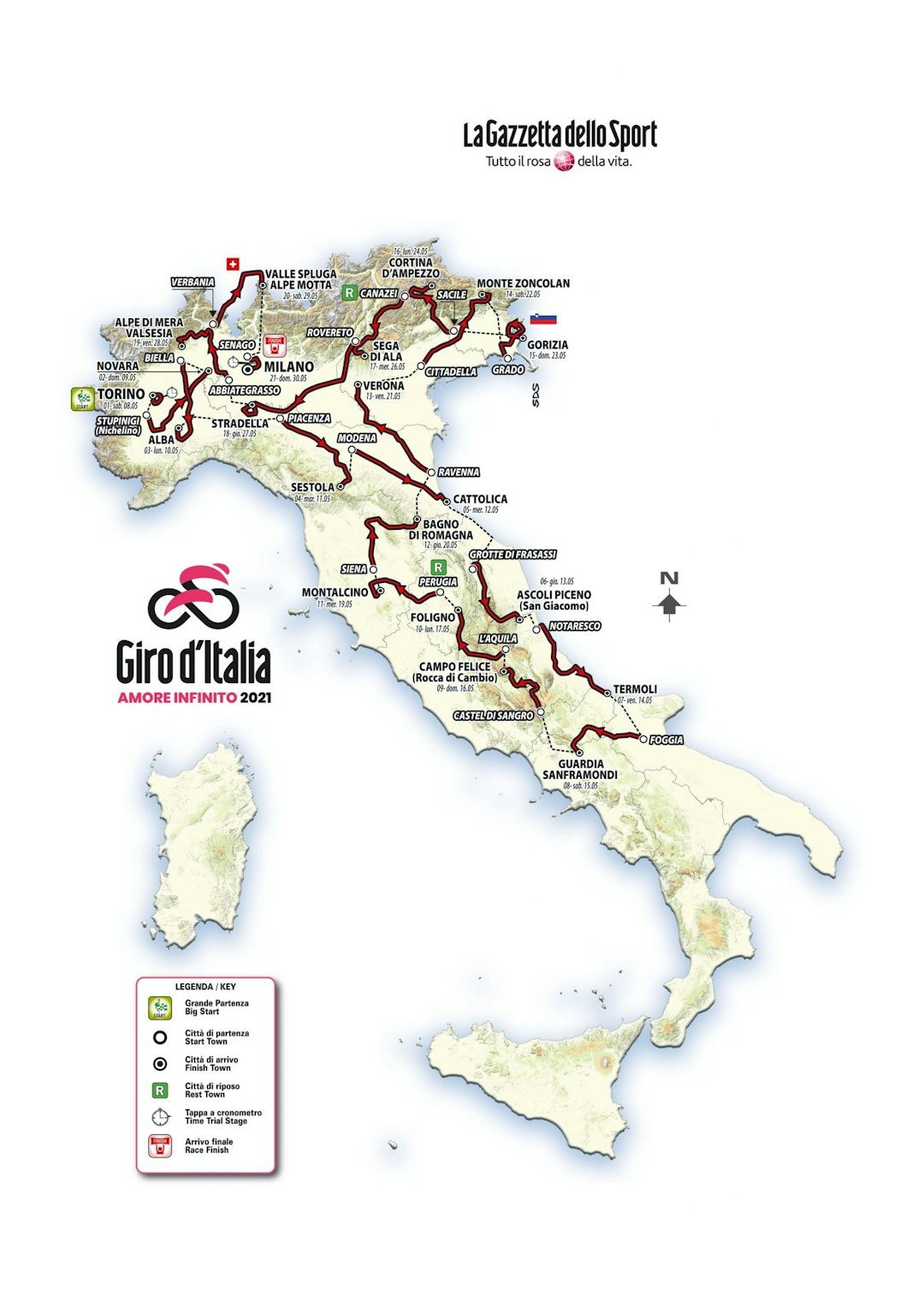 giro d'italia kart 2021 etapper rute løype