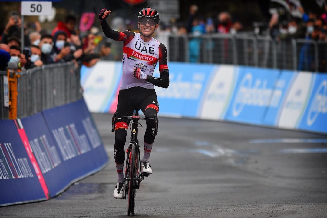 SOLO: Joe Dombrowski kom solo til mål, en etterlengtet opptur for UAE Emirates. Foto: Cor Vos. Joe-Dombrowski