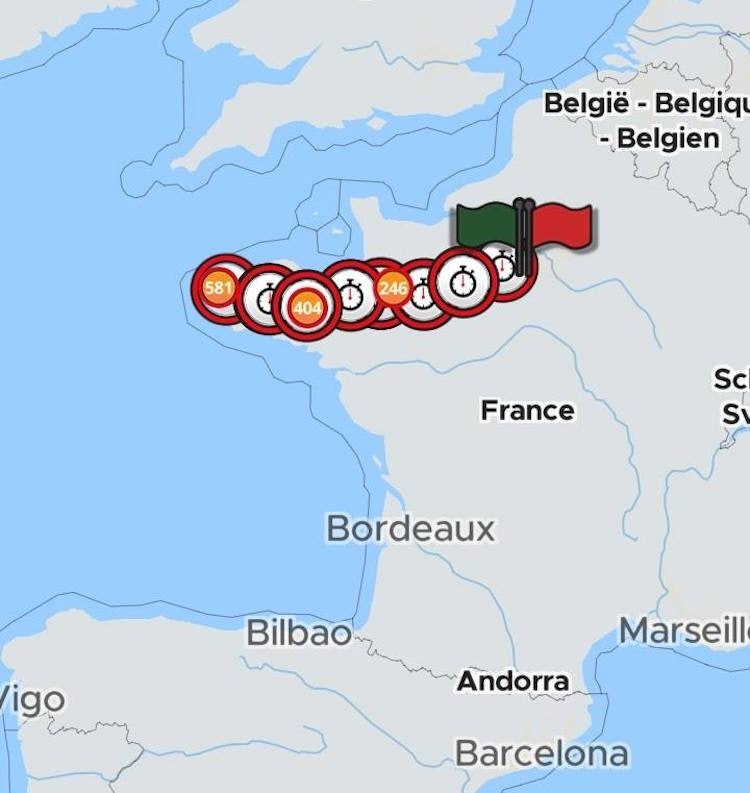RUTA: Slik er Paris-Brest-Paris 2019, med totalt åtte sjekkpunkter underveis.