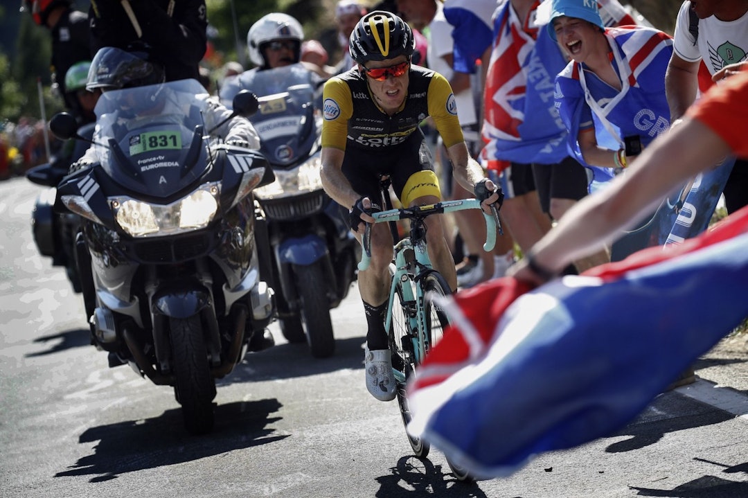 MEST OFFENSIVE: Utmerkelsen som dagens mest offensive var nok ikke noe plaster på såret for Steven Kruijswijk som satt alene i front i sju mil. Foto: Cor Vos Steven Kruijswijk - Stage 12 - Cor Vos 1400x933