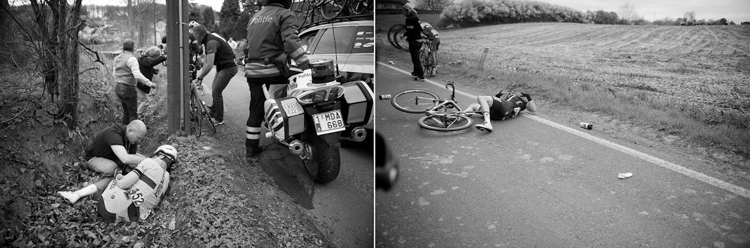 KRASJ og krasj igjen: Ronde van Vlaanderen er et brutalt sykkelritt. Foto: Kristof Ramon krasj