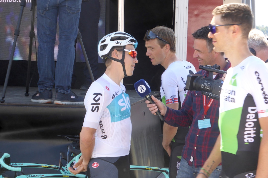 STJERNEMØTE: Edvald Boasson Hagen og Kristoffer Halvorsen, nåtiden og fremtiden i norsk sykkelsport. Foto: Geir Stian Ulstein Stjernemøte Kristoffer Halvorsen - Edvald Boasson Hagen - Foto Geir Stian Ulstein 1400x933