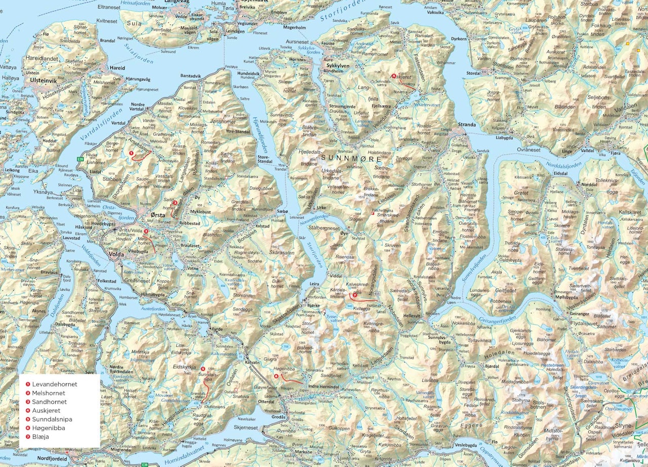 Oversiktskart over Sunnmøre. Fra Trygge toppturer