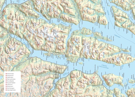 Oversiktskart over Lyngsalpan og Kåfjord. Fra Trygge toppturer.