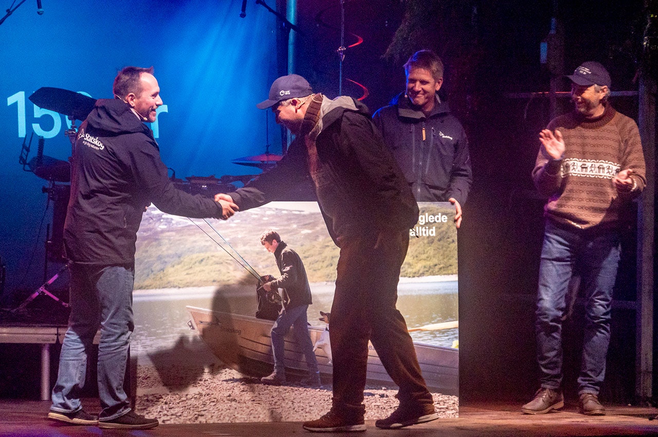 Gunnar Lien Trond Gunnar Skillingstad Statskog 50 båter "Mine båter" NJFF 150 år forbundsleder Knut Arne Gjems generalsekretær Eldar Berli. (Foto: Åsgeir Størdal)