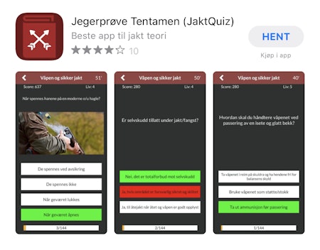 Skjermdump av butikksiden til appen Jegerprøvetentamen i AppStore. Foto: Skjermdump fra AppStore